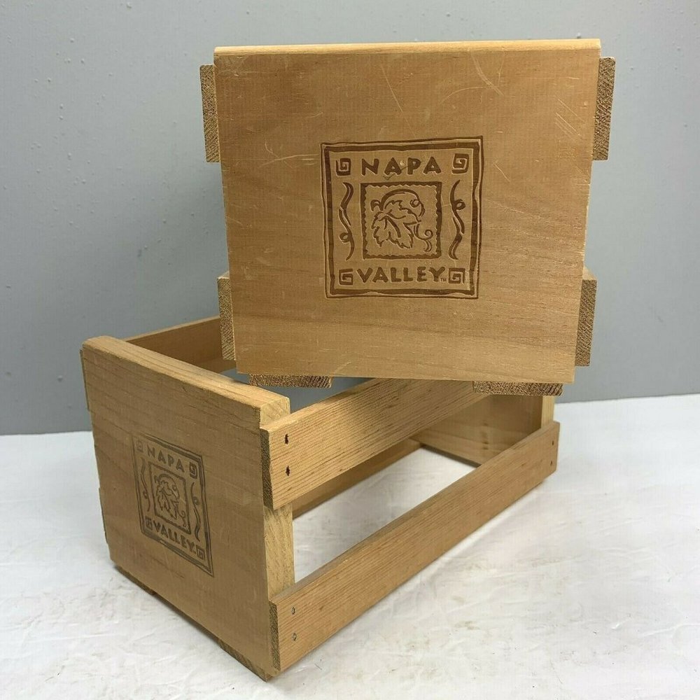 Napa Valley Wood CD Storage Box Crate Lot of 2 Wooden Pair Organizer Movie Game